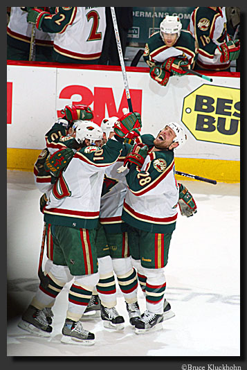 photo of the Wild celebrating a playoff goal.