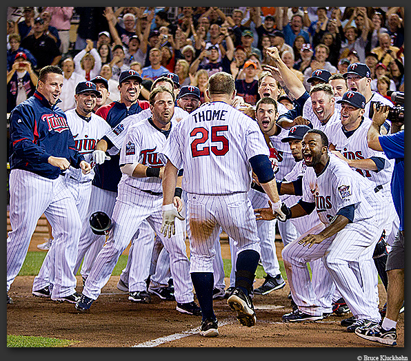 photo of Jim Thome home run walk-off celebration at the new Target Field in Minneapolis.